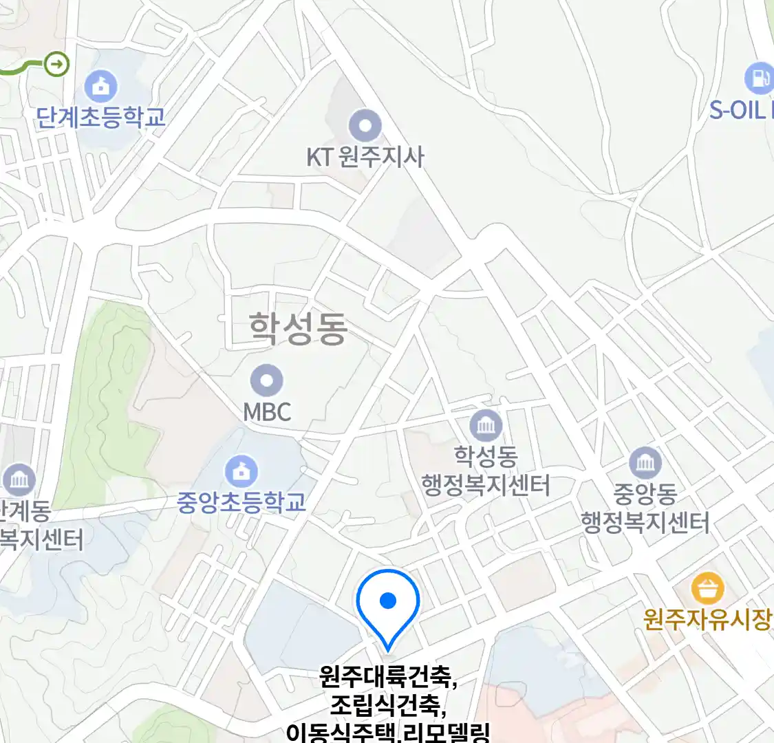 원주대륙건축,조립식건축,이동식주택,리모델링 위치