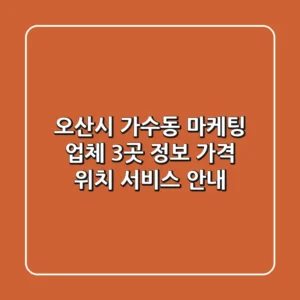 오산시 가수동 마케팅 업체 3곳 정보 - 가격, 위치, 서비스 안내