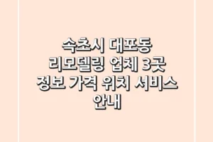 속초시 대포동 리모델링 업체 3곳 정보 – 가격, 위치, 서비스 안내