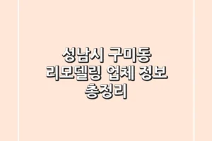 성남시 구미동 리모델링 업체 정보 총정리