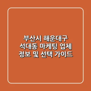 부산시 해운대구 석대동 마케팅 업체 정보 및 선택 가이드