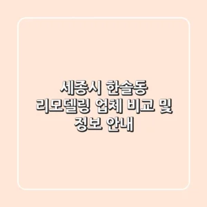 세종시 한솔동 리모델링 업체 비교 및 정보 안내