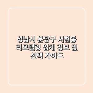 성남시 분당구 서현동 리모델링 업체 정보 및 선택 가이드