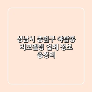 성남시 중원구 야탑동 리모델링 업체 정보 총정리